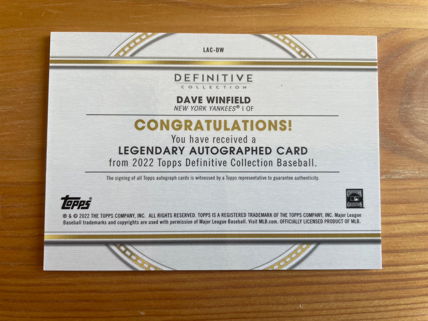 Dave Winfield 2022 Topps Definitive Purple Auto /5