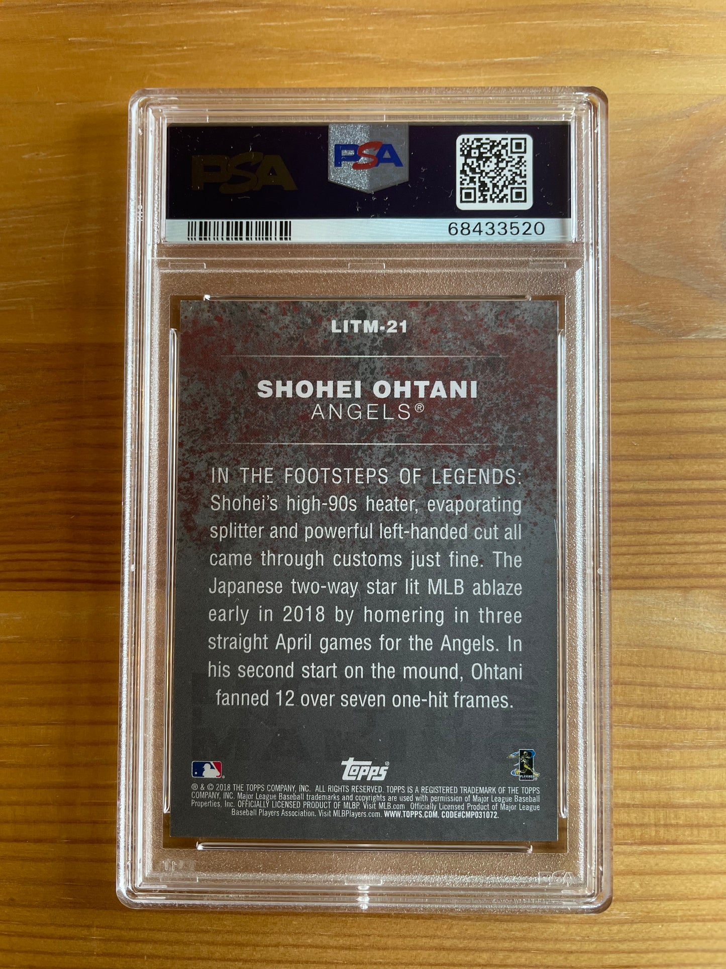 Shohei Ohtani 2018 Topps Update Legends in the Making Black PSA 10