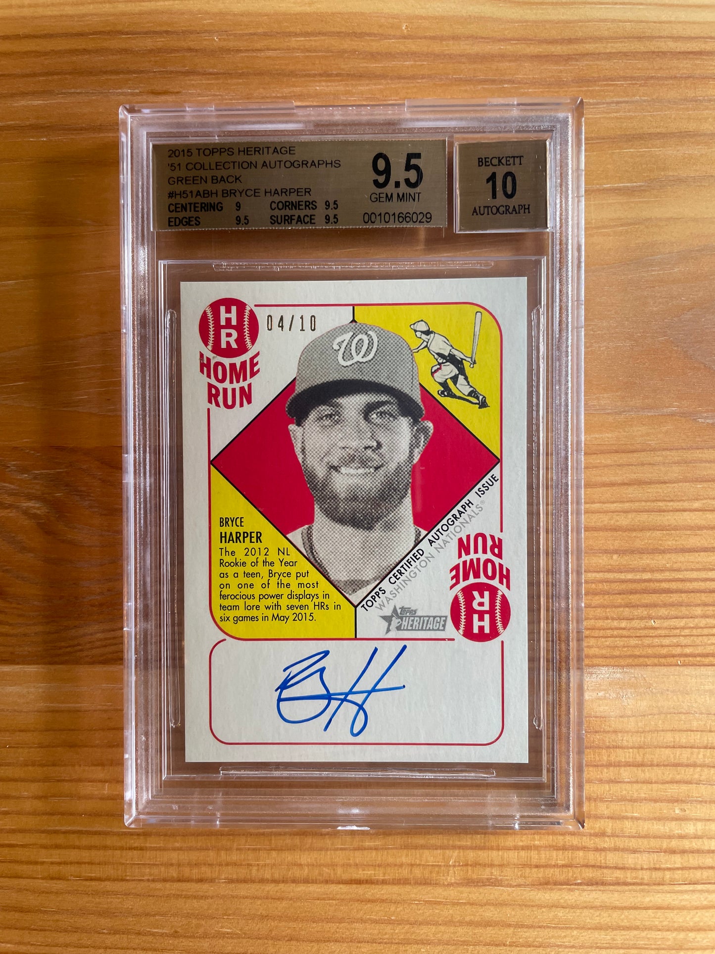 Bryce Harper 2015 Topps Heritage ‘51 Collections On-Card Auto /10 BGS 9.5