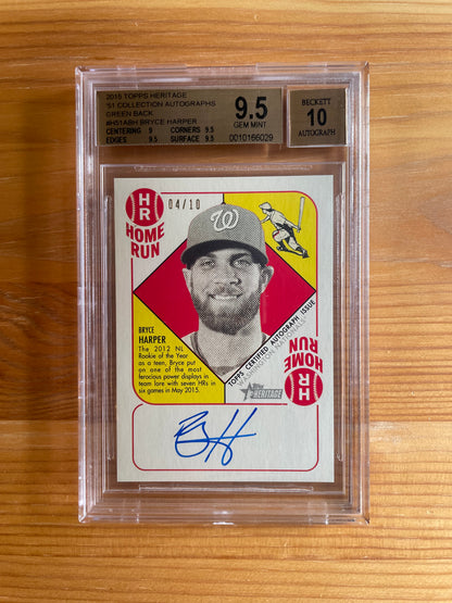 Bryce Harper 2015 Topps Heritage ‘51 Collections On-Card Auto /10 BGS 9.5