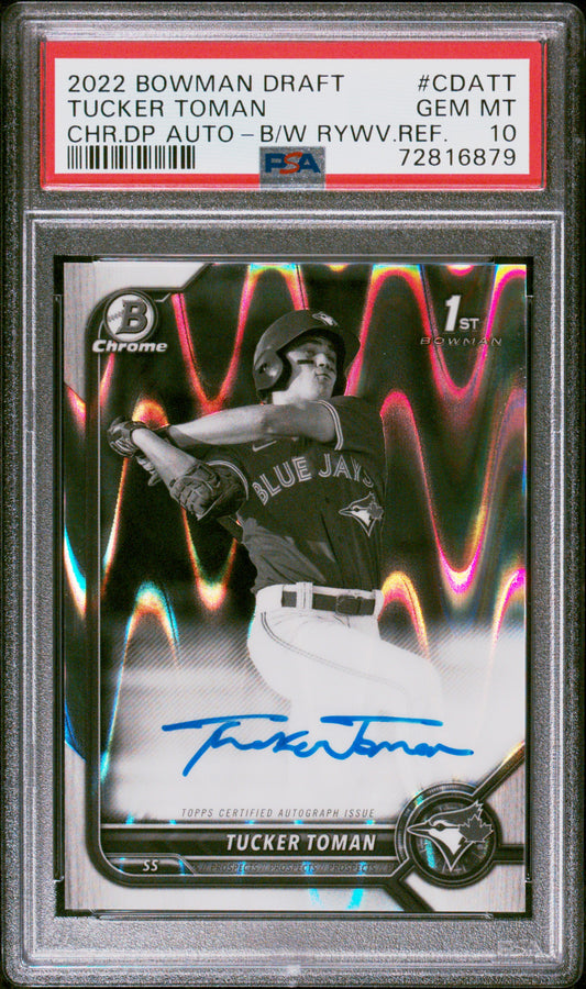 Tucker Toman 2022 Bowman 1st Draft Black & White Raywave Auto PSA 10